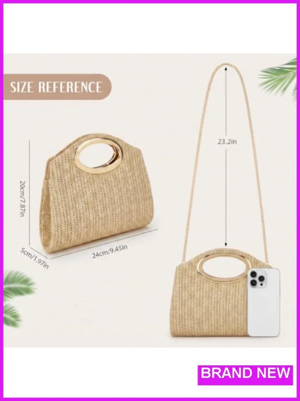 Women Straw Clutch Purse Evening Handbag Woven Ring Handle - New